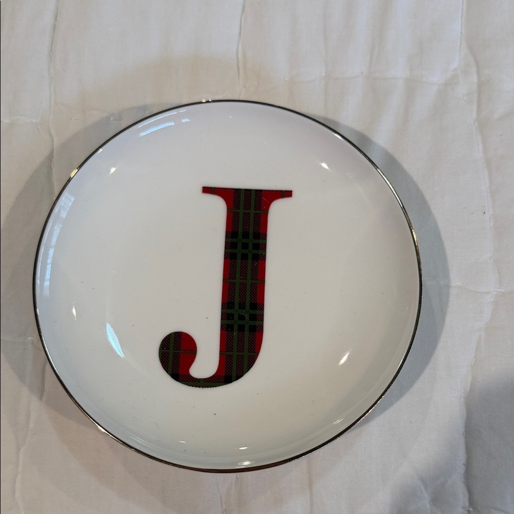 Classic Monogrammed Dessert Plate - White with Red Plaid (set of 4)
